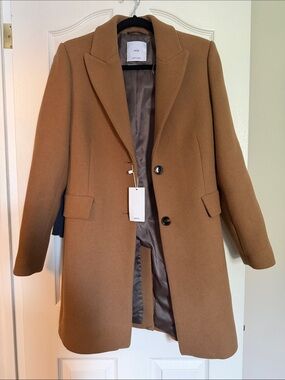 Mango Women's Camel Brown Single-Breasted Wool Pea Coat